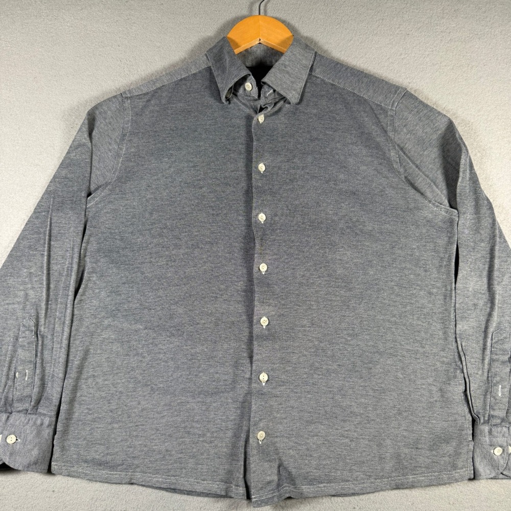 Eton Contemporary Fit Grey Textured 100% Cotton Button Down Shirt Mens Large